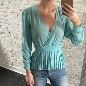 Forever21 Pleated V Neck Blouse w Back Keyhole